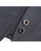 Fine Wool Grey Stripe Vest | Self-Tie Waist