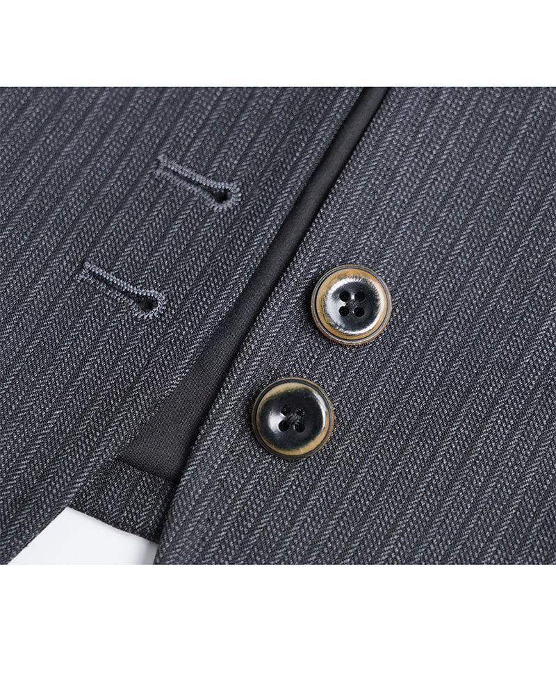 Fine Wool Grey Stripe Vest | Self-Tie Waist