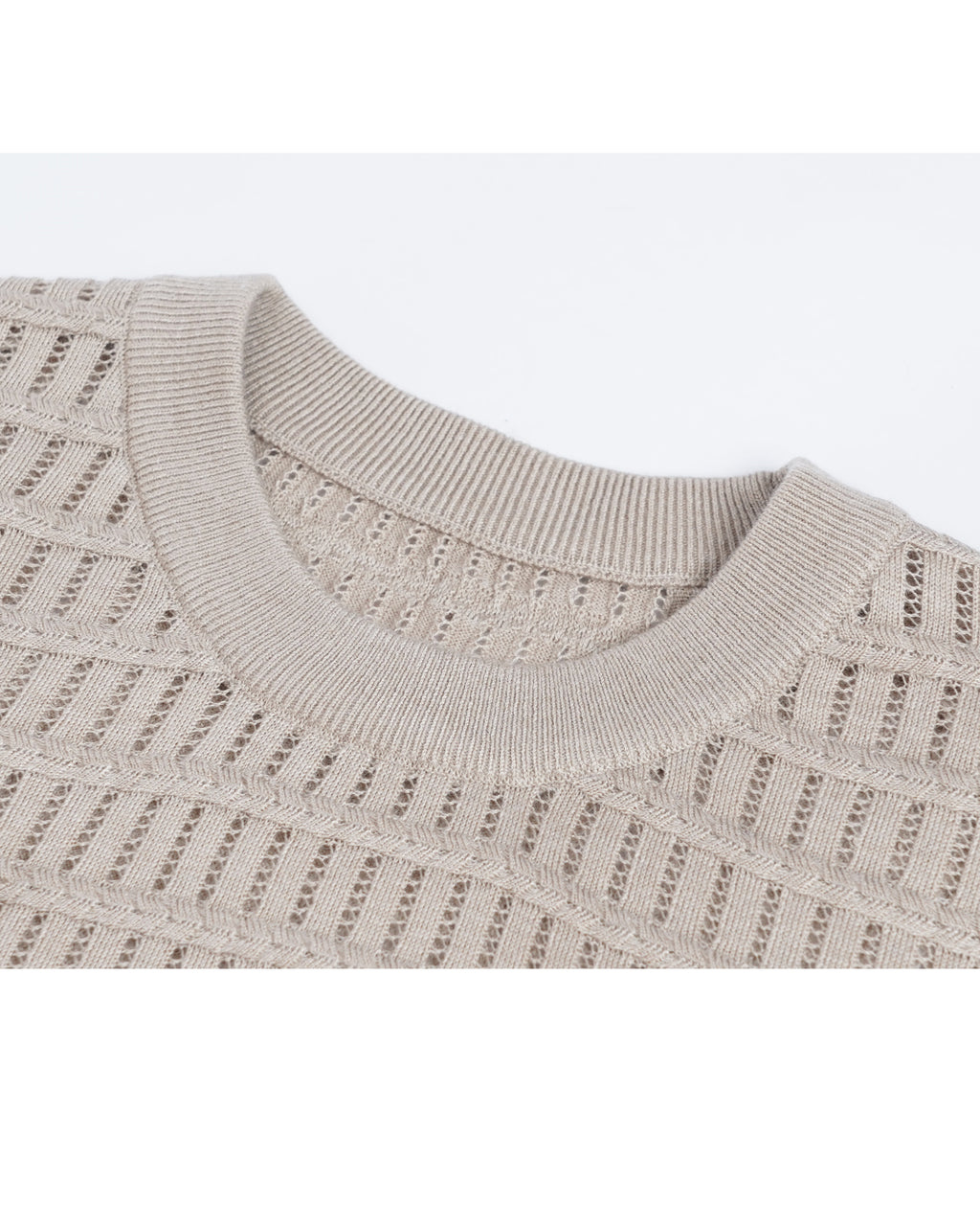 Khaki Openwork Knit Short Sleeve Top