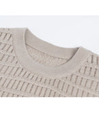 Khaki Openwork Knit Short Sleeve Top