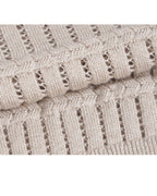 Khaki Openwork Knit Short Sleeve Top