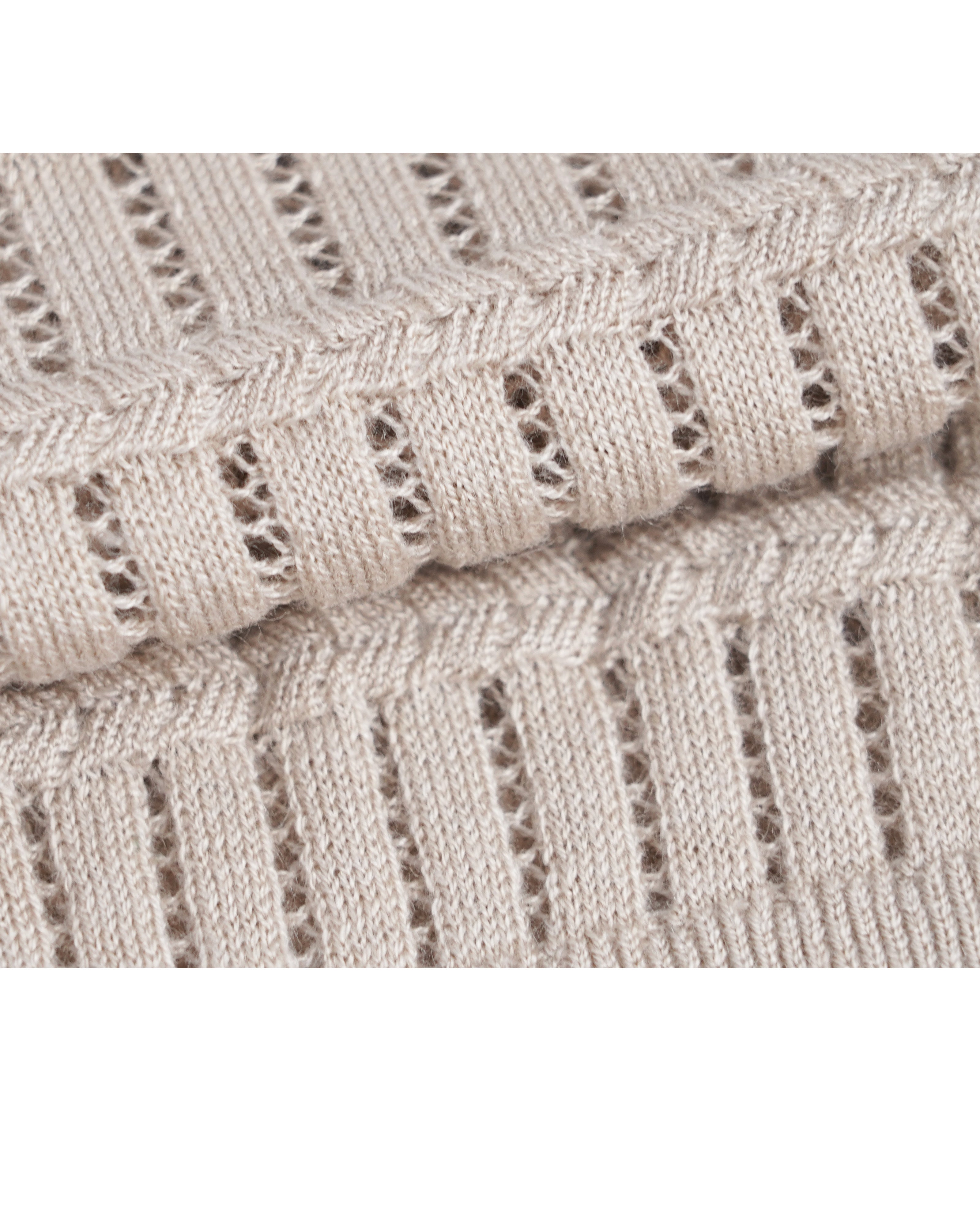 Khaki Openwork Knit Short Sleeve Top