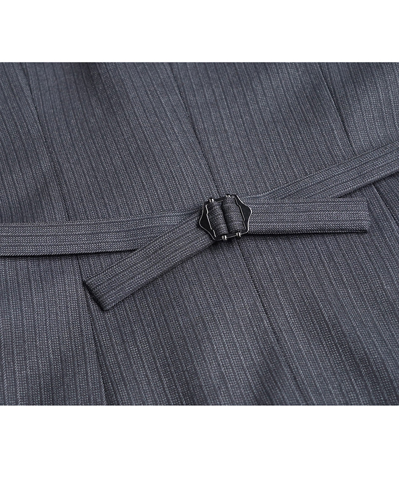 Fine Wool Grey Stripe Vest | Self-Tie Waist
