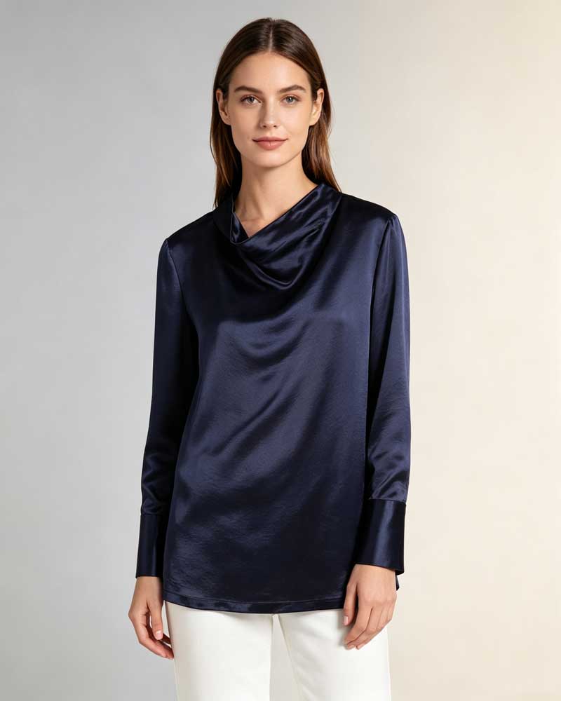 Women Luxury Glossy Satin Office Blouse