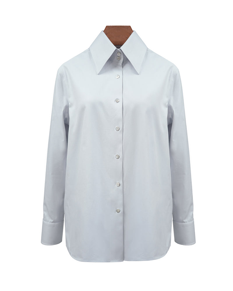 Ash Grey Shirt with Double Button Pointed Collar