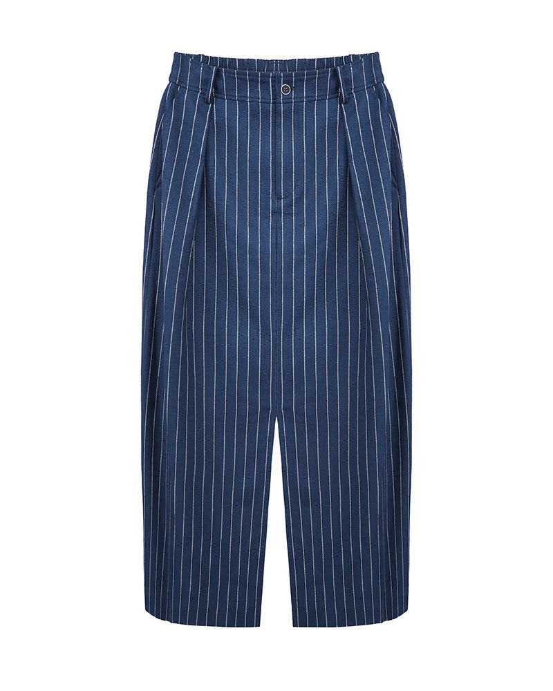 Striped Midi Skirt with Front & Back Slit Suitpure