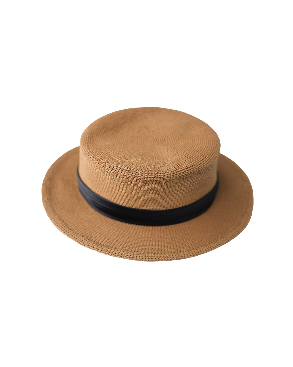 UPF 50+ Flat Brim Sun Camel Straw Boater Hat with Black Ribbon Suitpure