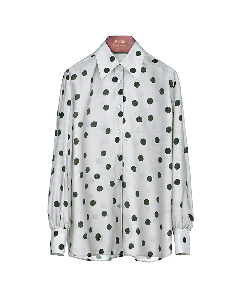 Women Silk-Blend Polka Dot Button-Down Shirt