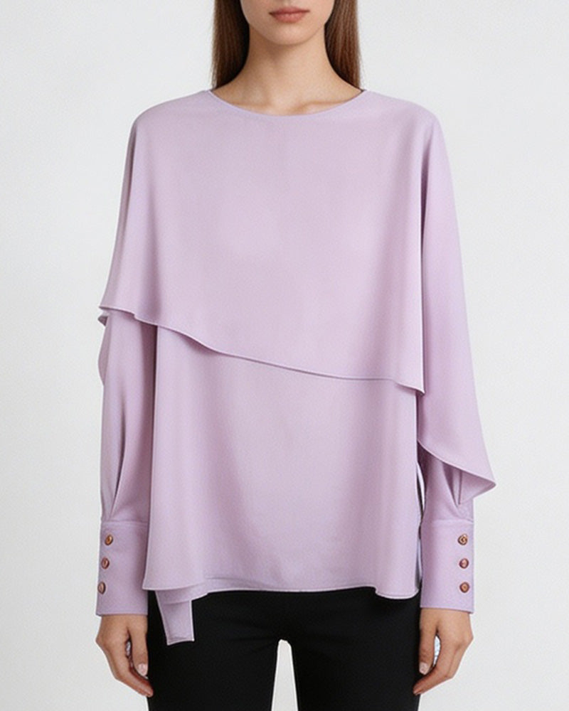 Off-Shoulder Asymmetrical Cape Blouse | Romantic Flowing Suitpure