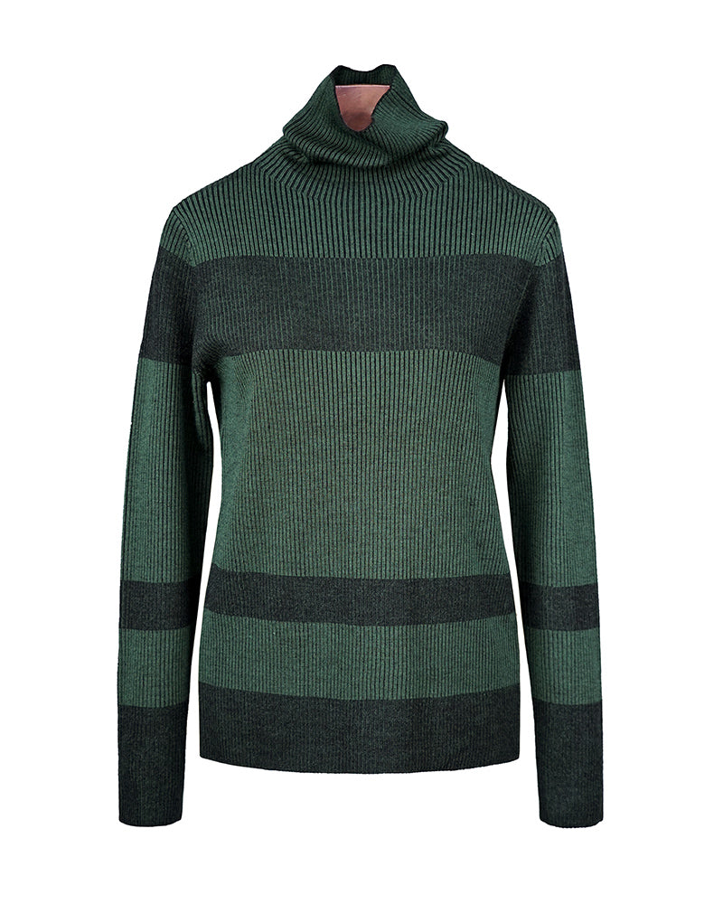 Thick Wool Turtleneck with Horizontal Stripes