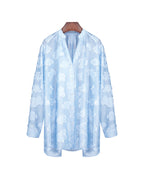 Relaxed Fit Light Blue Textured Jacquard Long Sleeve Blouse
