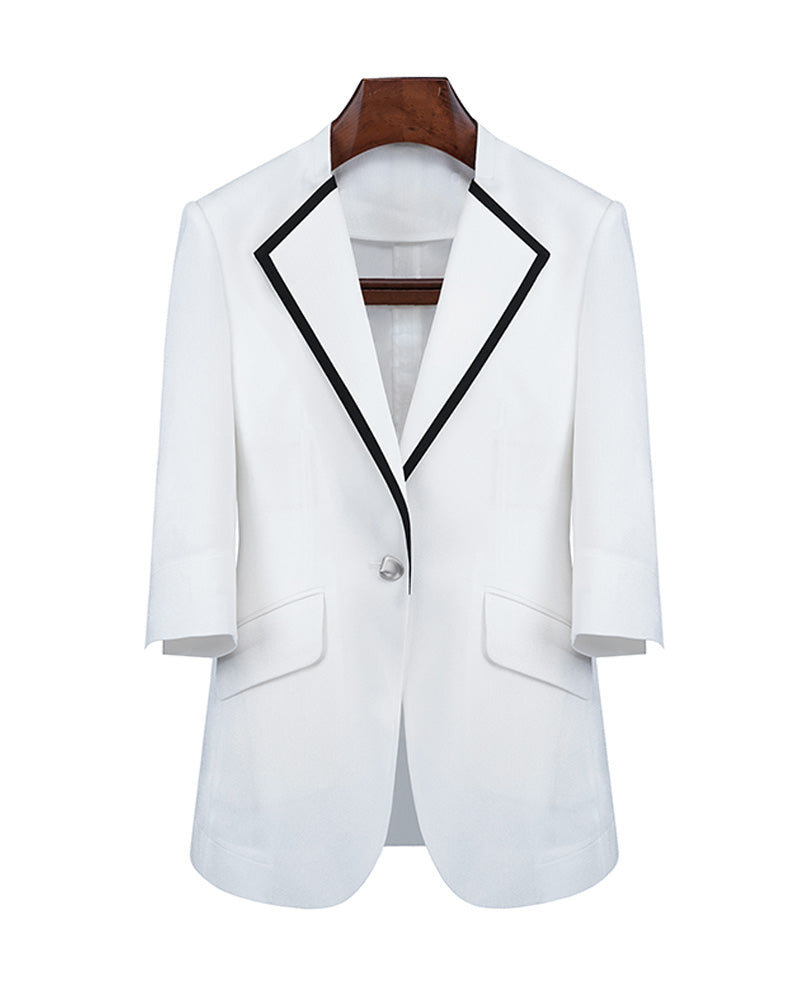 White Textured Lapel Unlined Blazer Suitpure