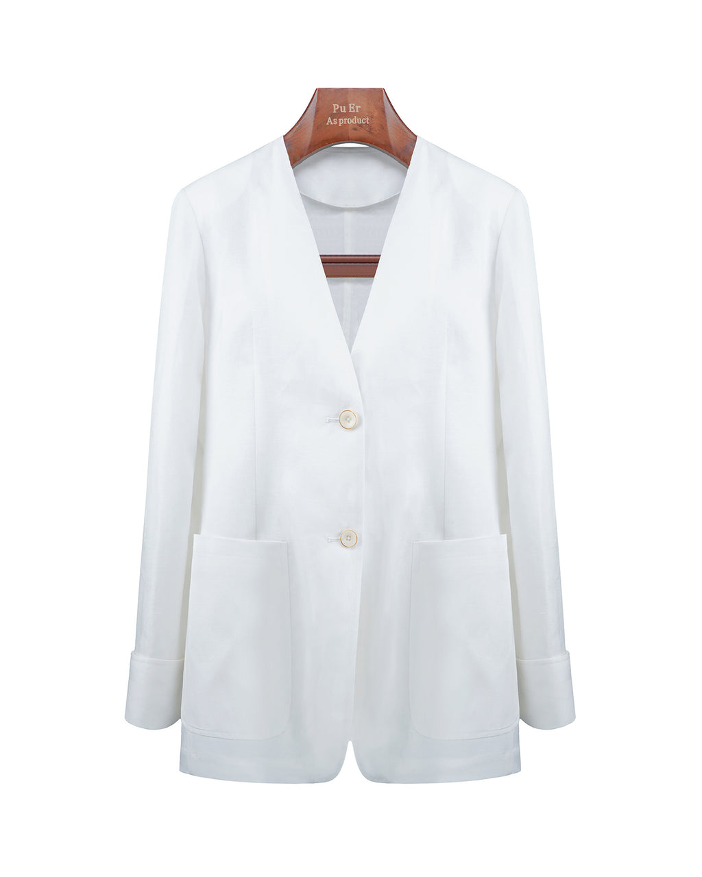 Women Breathable Tencel Linen Blend White V Neck Blazer