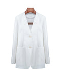 Women Breathable Tencel Linen Blend White V Neck Blazer
