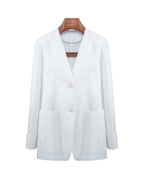 Women Breathable Tencel Linen Blend White V Neck Blazer