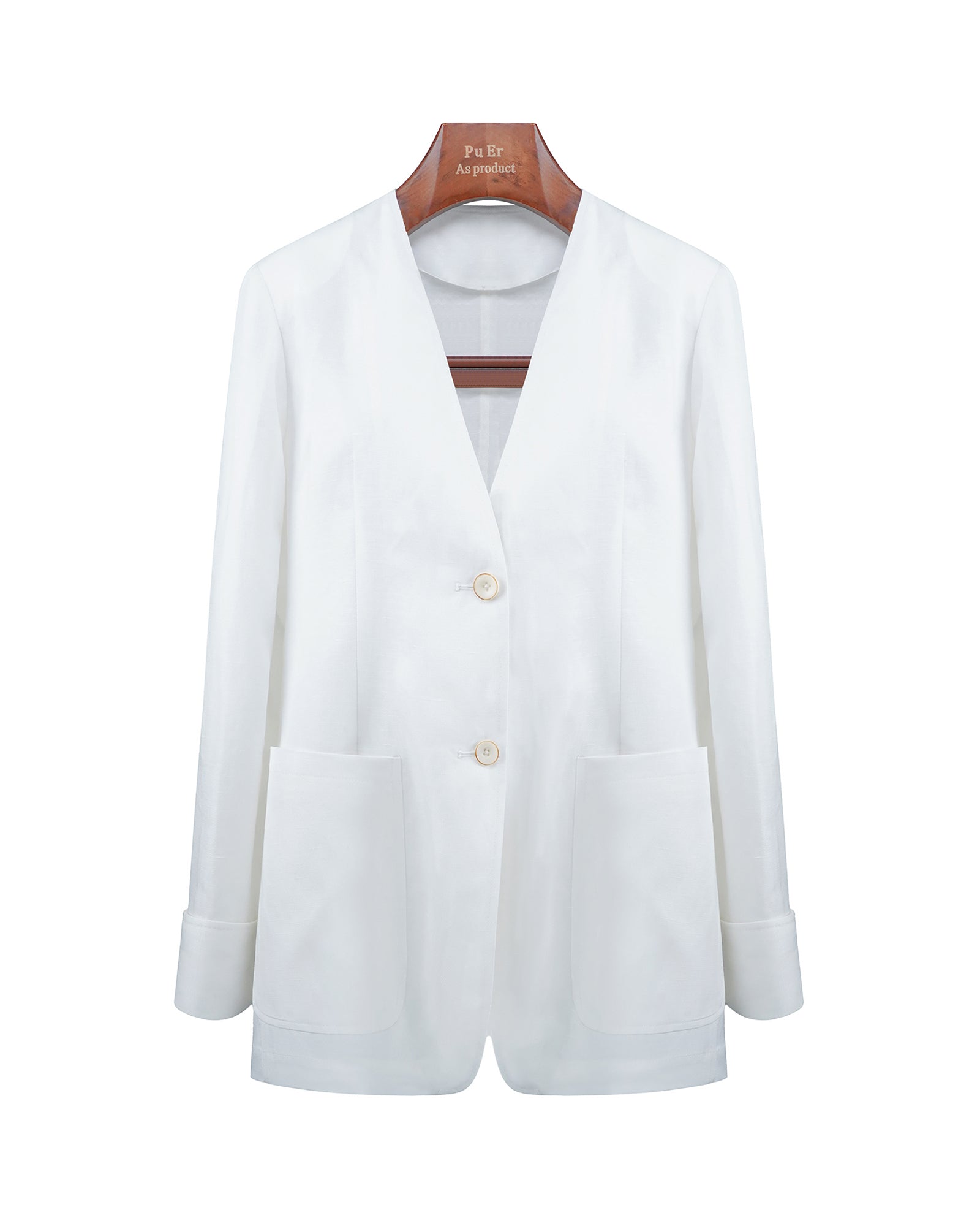 Women Breathable Tencel Linen Blend White V Neck Blazer
