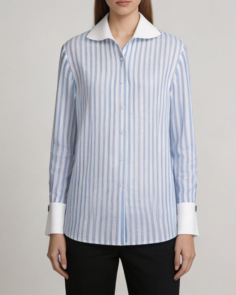 Blue White Stripe Breeze Linen Shirt Suitpure