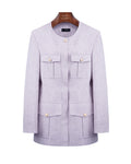 Crystal Purple Collarless Blazer | Patch Pockets Suitpure