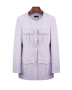 Crystal Purple Collarless Blazer | Patch Pockets Suitpure