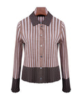 Vertical Stripe Color-Block Lapel Cardigan Suitpure