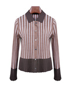 Vertical Stripe Color-Block Lapel Cardigan