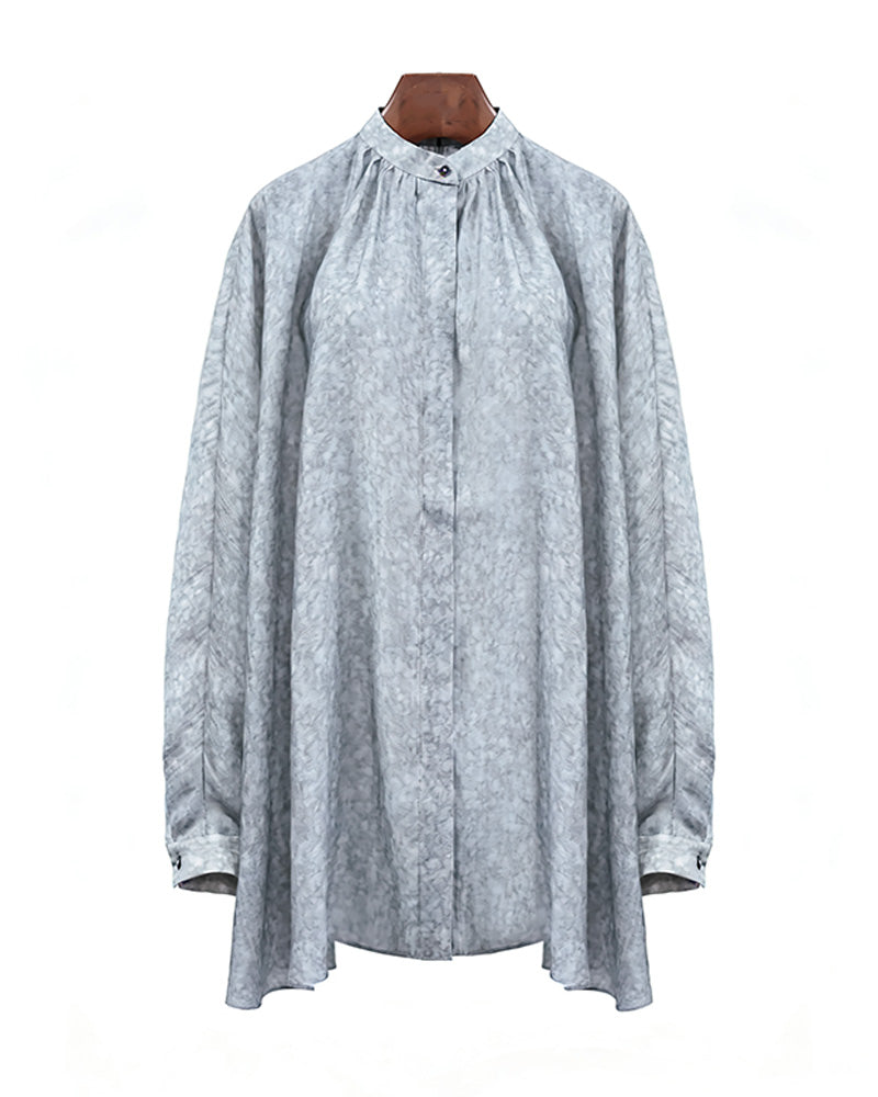 Draped Mandarin Collar Blouse in Tencel Linen Suitpure