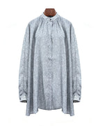 Draped Mandarin Collar Blouse in Tencel Linen Suitpure