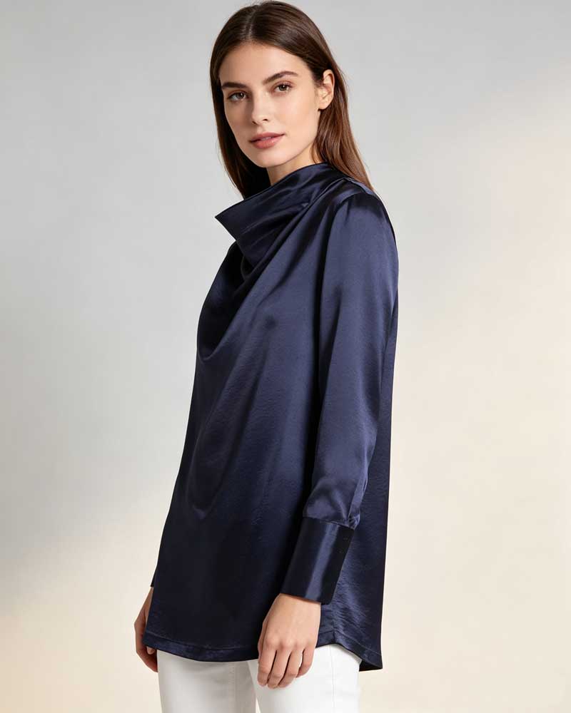 Women Luxury Glossy Satin Office Blouse
