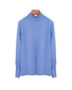 Blue Acetate Blend Tie Neck Satin Blouse