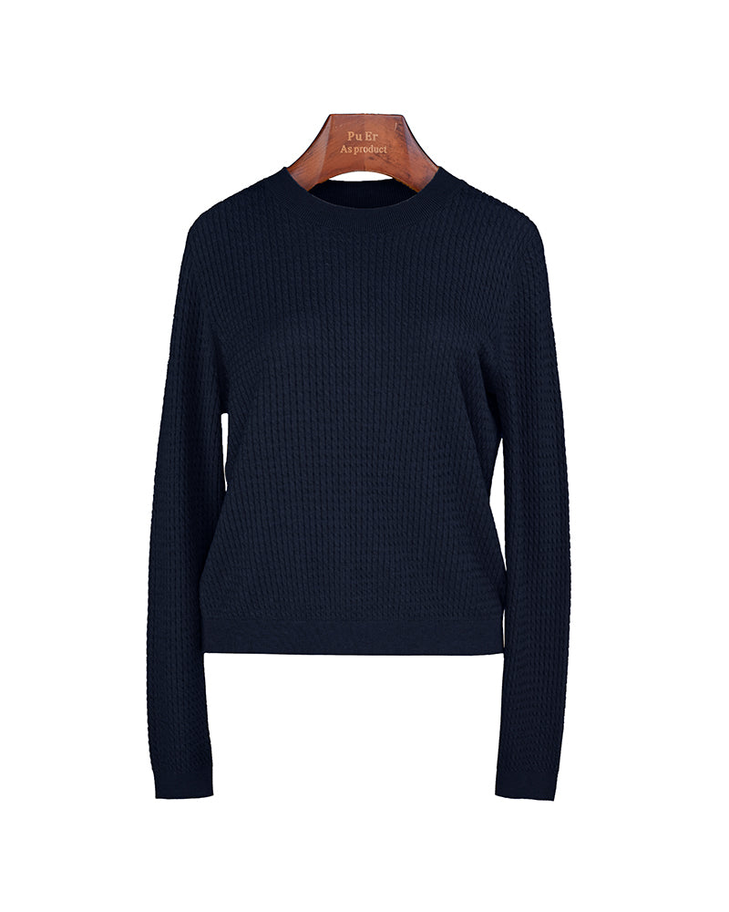 Crew Neck Vertical Stripe Knit Base Layer Top