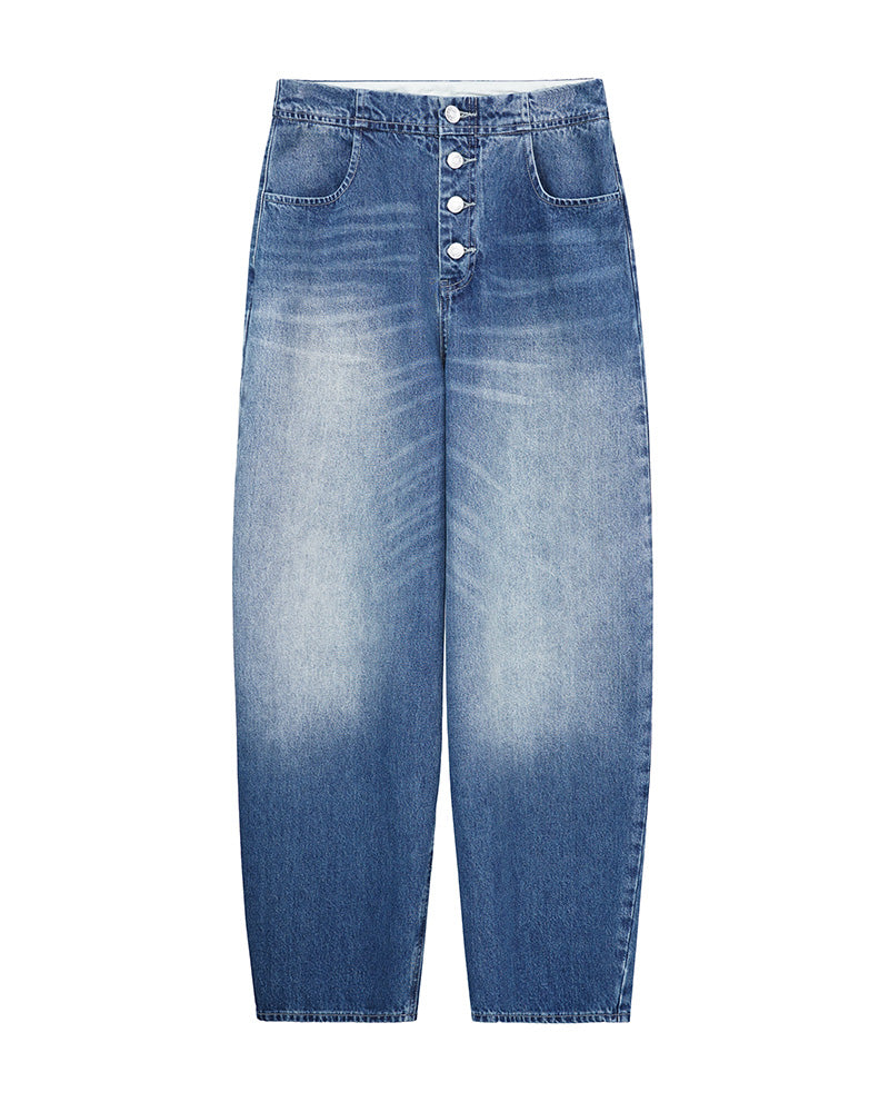 Continuous Waistband Button-Front Jeans | High-Rise