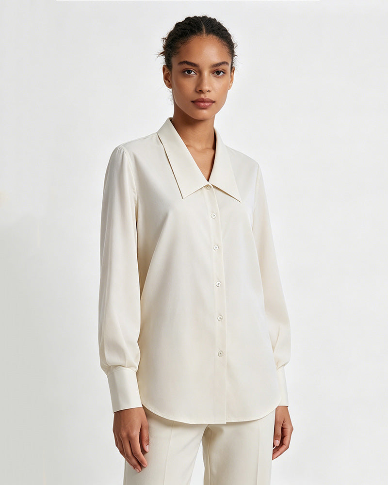 Mist Apricot Evening Breeze Work Blouse | Soft Drape Suitpure