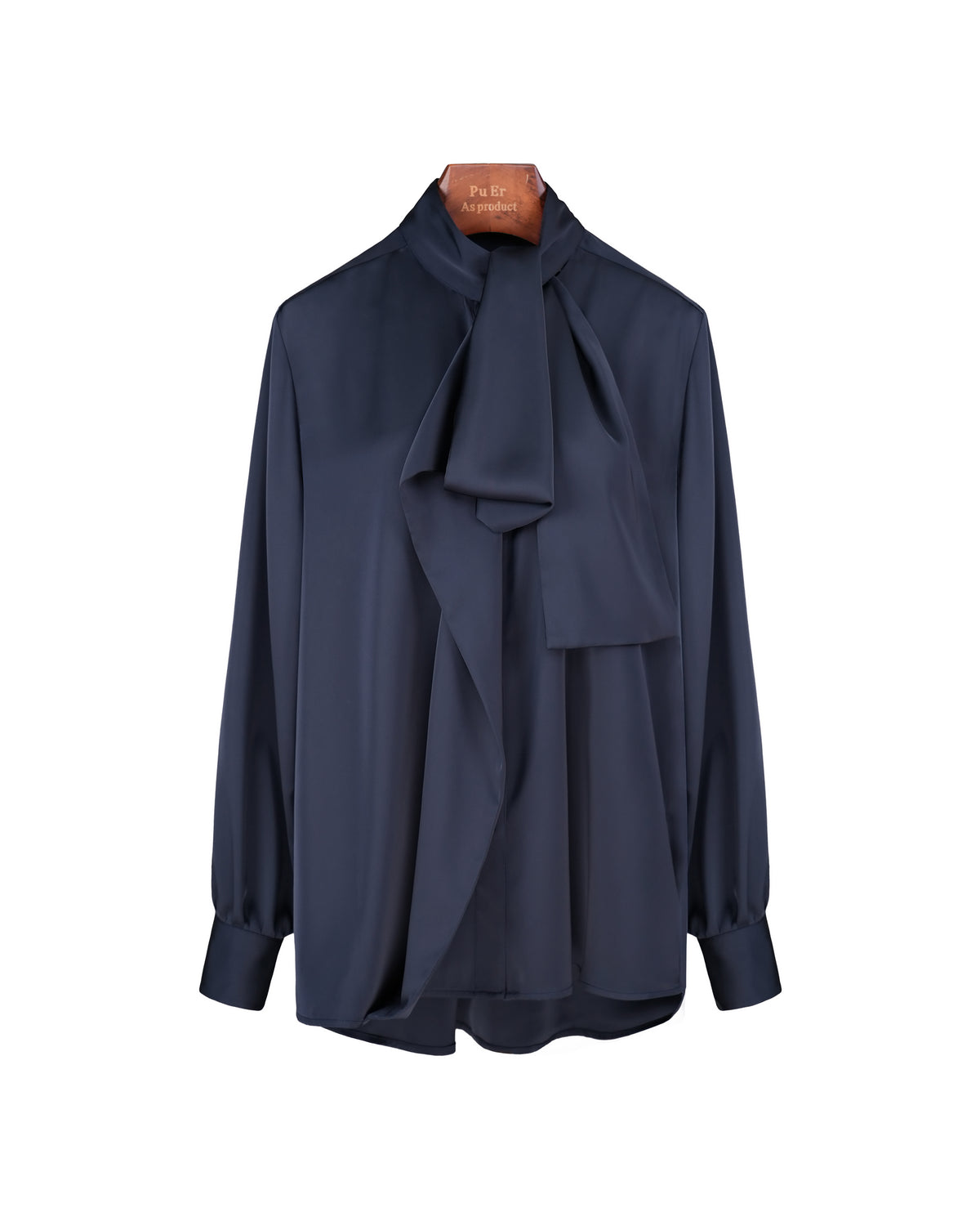 Blue Wave Navy Stand Collar Draped Blouse