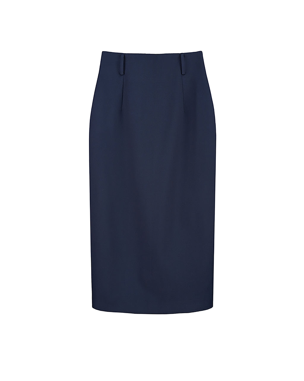 Navy 100% Wool Cavalry Twill High Waist Midi Pencil Skirt | 100% Wool