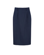 Navy 100% Wool Cavalry Twill High Waist Midi Pencil Skirt | 100% Wool
