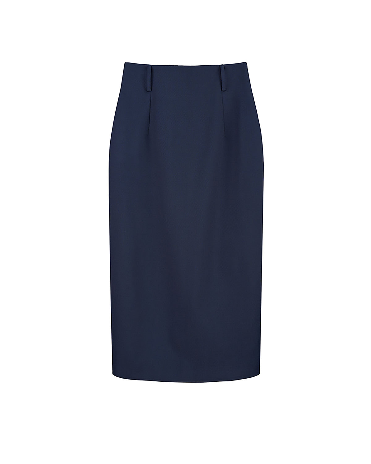 Navy 100% Wool Cavalry Twill High Waist Midi Pencil Skirt | 100% Wool