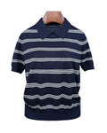 Color-Block Knit Polo Top in Horizontal Stripe Suitpure