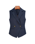 Navy 100% Wool Cavalry Twill Double Breasted Vest with Asymmetric Placket | 100% Wool