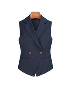 Navy 100% Wool Cavalry Twill Double Breasted Vest with Asymmetric Placket | 100% Wool