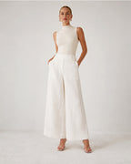 Pure Linen Wide-Leg Trousers with Wide Waistband Suitpure