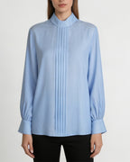 Mandarin Pullover Blouse with Lantern Puff Sleeves Suitpure
