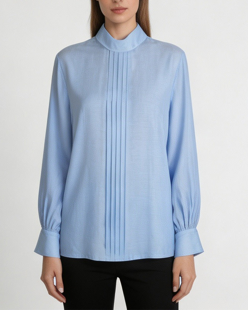 Mandarin Pullover Blouse with Lantern Puff Sleeves Suitpure