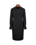 Women Elegant Black V Notch Neck Long Sleeve Sheath Dress for Office Work Suitpure