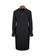 Women Elegant Black V Notch Neck Long Sleeve Sheath Dress for Office Work Suitpure