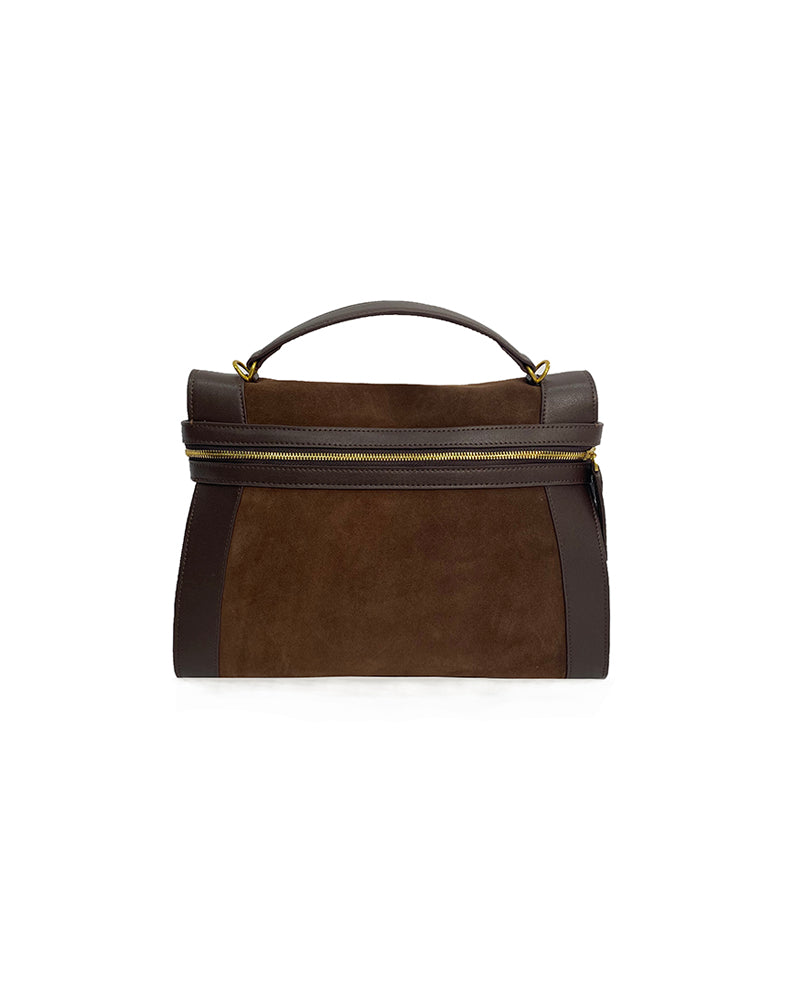 Women Retro Dark Brown Contrast Suede & Leather Handbag Suitpure