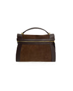 Women Retro Dark Brown Contrast Suede & Leather Handbag Suitpure