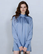 Ice Blue French Pleat Pullover Blouse Suitpure
