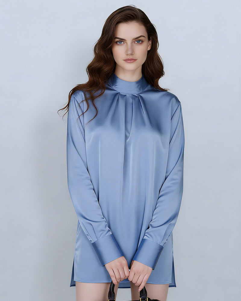 Ice Blue French Pleat Pullover Blouse Suitpure