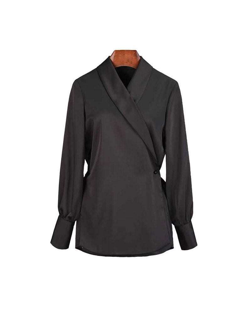 Shawl Collar Tie-Waist Blouse for Spring