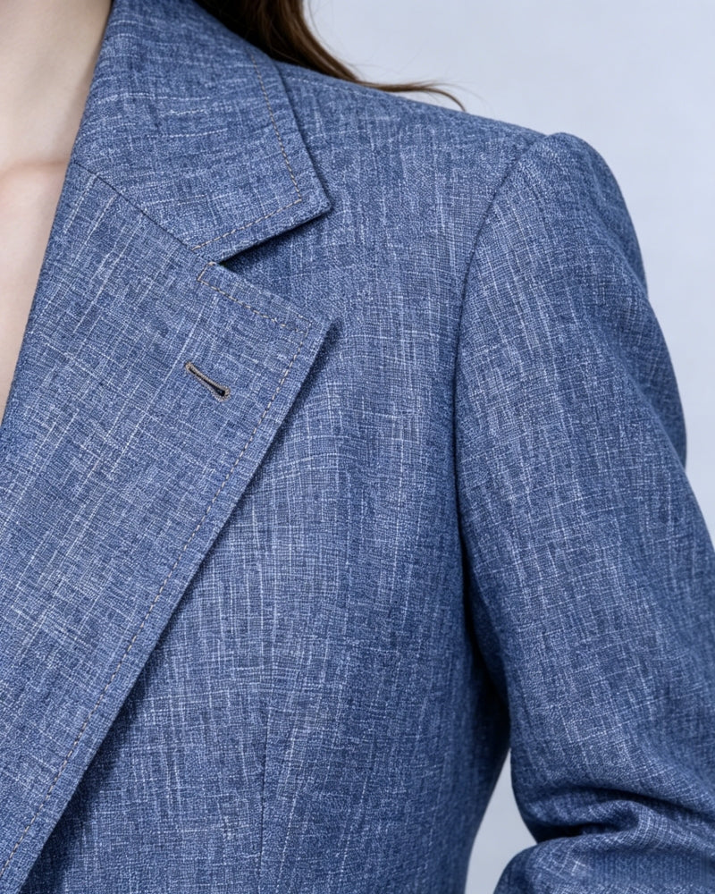 Japanese Linen Denim Blazer | Notch Lapel Single-Breasted Suitpure